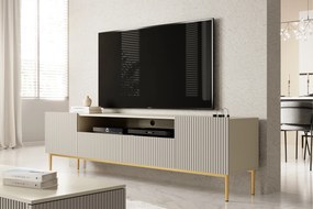 Szafka RTV Nicole 200 cm z wnęką i szufladami - kaszmir / złote nóżki