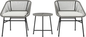 Outsunny 3-częściowy Zestaw Mebli Zewnętrznych, 1 Stolik, 2 Krzesła, Plecionka Rattanowa, Stelaż Stalowy, Stolik Kawowy z Blatem Szklanym, Ciemnoszary