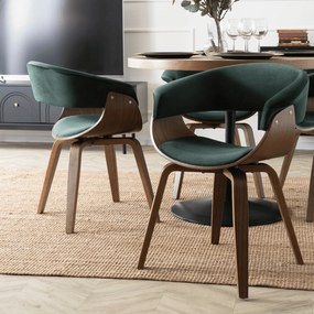 Krzesło Tapicerowane Z Drewna Giętego Do Jadalni GARY Zielone/Orzech Welurowe Nowoczesne Loft