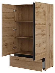 Komoda wysoka CROSS 2D1S 89cm dąb wotan/czarna HELVETIA