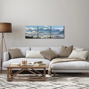 Obraz ośnieżonych gór (z zegarem) (90x30 cm)
