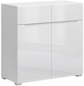 Komoda Dwudrzwiowa z Szufladami do Salonu MIST 90 cm Biały połysk Nowoczesna