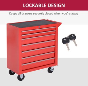 DURHAND Wózek Narzędziowy, 2 Małe &amp; 5 Dużych Szuflad, Stal, Do 150 kg, 69 x 33 x 75 cm, Czerwony