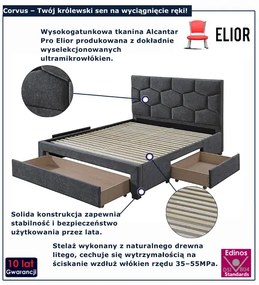 Łóżko szare tapicerowane z szufladami D2-E47