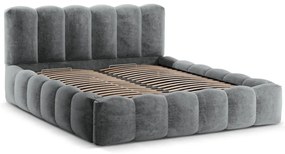 Szare tapicerowane łóżko dwuosobowe ze schowkiem i stelażem 180x200 cm Lupine – Micadoni Home