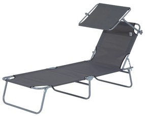 Outsunny leżak ogrodowy składany z daszkiem przeciwsłonecznym leżak plażowy szary 187x58x36 cm | Aosom PL