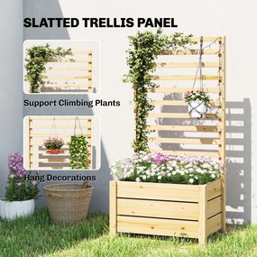 Outsunny Podniesiona donica z kratą drewniana doniczka z otworem drenażowym i włókniną 60 x 39 x 120 cm naturalne drewno | Aosom PL