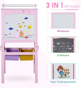 Tablica dziecięca HOMCOM tablica do rysowania dla dzieci konstrukcja 3 w 1 tablica do zabawy 2 zdejmowane kosze magnetyczne dla dzieci powyżej 3 lat MDF włóknina kolor różowy 58,5 x 50,5 x 118 cm