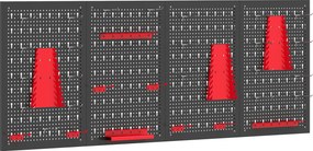 HOMCOM System przechowywania na ścianę 60 x 40 cm, zestaw 38 elementów z hakami i półkami, czarno-czerwony | Aosom PL