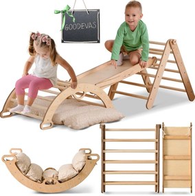 Zestaw wspinaczkowy 4w1 Montessori: drabinka dwustronna + łuk wspinaczkowy + zjeżdżalnia + poduszka