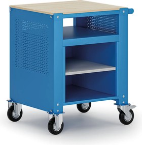 Mobilny kontener G9, 2 półki, 675 x 595 x 865-1130 mm, szary/niebieski
