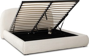 Łóżko Tapicerowane 160x200 cm ROSSO ze Stelażem i Pojemnikiem Dwuosobowe Boucle Kremowe