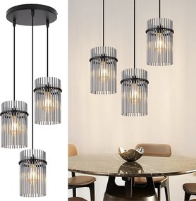 Lampa wisząca Nettlife z trzema żarówkami, czarna – okrągła szklana lampa wisząca do jadalni, z gniazdem E27, w stylu vintage (żarówki nie są dołączone)