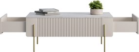 Stolik kawowy Malmi 100 cm z szufladami - kaszmir / crema bianca / złote nóżki
