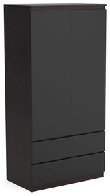 Szafa 90cm Garderoba z 2 szufladami i wieszakiem LUNA Wenge/Czarny
