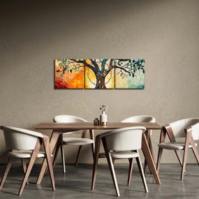 Obraz – Mozaika – słońce i drzewo I. (z zegarem) (90x30 cm)