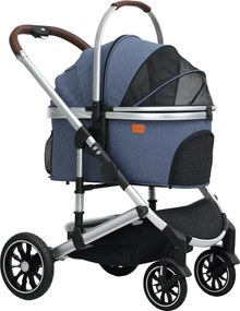 PawHut Wózek dla Psów 3 w 1 Składany dla Kotów do 10 kg z Poduszką i Uchwytem na Kubek Niebieski