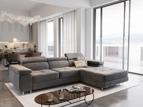 Masseno Narożnik ELMA z funkcją spania i pojemnikiem na pościel Narozniki L, Rozkładana sofa - Szary, MONOLITH 85