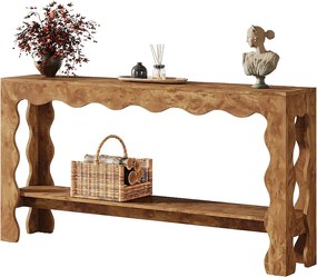 Stół konsolowy 160 cm, 2-poziomowy, wąski stół wejściowy z nogami w kształcie muszli