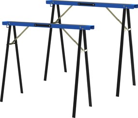 HOMCOM Zestaw 2 solidnych, składanych metalowych kozłów do prac stolarskich i projektów DIY, niebieski i czarny | Aosom PL