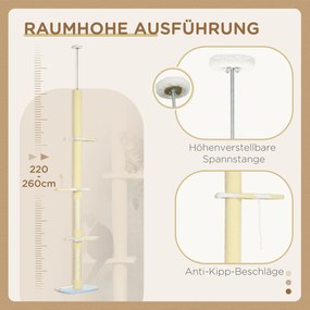 PawHut Regulowany drapak z antypoślizgiem, słupkami z sizalu, 220-260W x 47D x 34S cm, Żółty/Biały/Niebieski