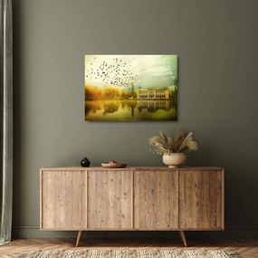 Obraz na szkle namalowanego krajobrazu z rezydencją (70x50 cm)