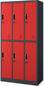 Szafa szkolna 6-skrytkowa Igor 90x45x185 cm antracyt/czerwony