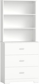 HOMCOM Regał na książki, wysoki regał/witryna z 3 szufladami i 3 otwartymi półkami, do salonu i kuchni, 79x39,5x180 cm, biały