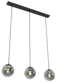 Lampa wisząca w stylu art deco czarna z przydymionym szkłem 3-światłowa - Pallon ArtDeco Oswietlenie wewnetrzne