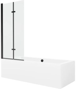 Mexen Cube wanna prostokątna 170 x 80 cm z obudową i parawanem 2-skrzydłowym 80 cm, transparent, czarny - 550517080X9208027000