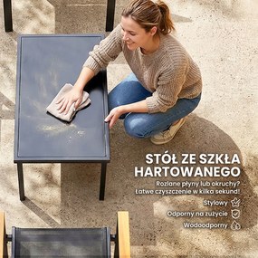 Outsunny Zestaw mebli ogrodowych Metalowy zestaw wypoczynkowy dla 4 osób z kanapą, fotelami i stolikiem 110x63,5x84 cm, czarny | Aosom PL