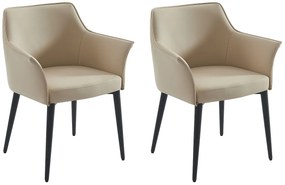 Zestaw 2 krzeseł z podłokietnikami z ekoskóry i czarnego metalu - Beżowy - MIALOV
