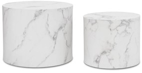 Zestaw Stolików Kawowych LEILA 38 cm/48 cm Biały Marmur Nowoczesny Glamour