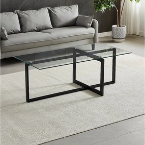 Prostokątny stolik kawowy – Hartowane szkło przezroczyste – Czarny metal – CHIARA