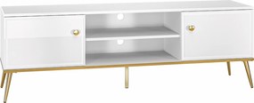 Szafka RTV 160 cm Goldin 06, biały połysk / złoty