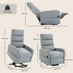 HOMCOM Elektryczny fotel relaksacyjny z funkcją ułatwiającą wstawanie, pilot, miękka pianka, boczna kieszeń, pokrowiec w wyglądzie lnu, szary | Aosom PL