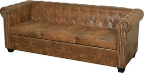 Brązowa 3-osobowa sofa w stylu chesterfield G7-D77