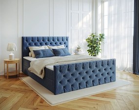 Łóżko kontynentalne z pojemnikiem Mars, tkanina Riviera, 140x200 cm, Niebieski