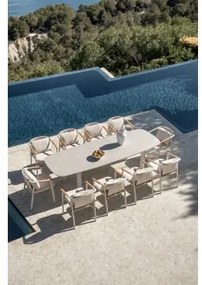 Zestaw Prostokątnego Rozkładanego Stołu 220-280x100 Cm Z Ceramiki Zinti I 10 Krzeseł Ogrodowych Z Aluminium I Tkaniny Bouclé Yer Kremowa - Sklum