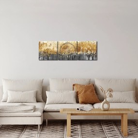 Obraz - Złote drzewa (z zegarem) (90x30 cm)