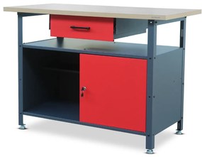 Stół warsztatowy ERIC, 1200 x 850 x 600 mm, antracytowo-czerwony