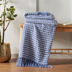 Niebieski koc 125x150 cm Stab Stitch – Catherine Lansfield