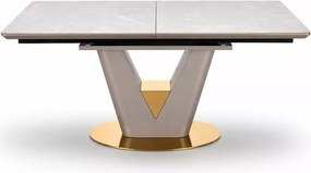 Stół Valentina rozkładany 160–220 cm – ceramiczny blat szary marmur, złote detale, podstawa V, elegancki stół glamour do salonu