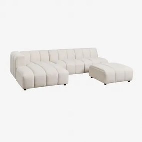 Sofa Modułowy Z Lewym Szezlongiem, 3 Części I Pufą Z Tkaniny Bouclé Eliot Bukla Kremowy Beż - Sklum