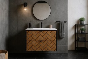 Nowoczesna szafka pod umywalkę z 2 szufladami 80 cm czarny + dąb craft złoty Z5-P39