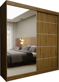 Szafa Przesuwna MIRELLA 200 cm z Lustrem Szafa Dwudrzwiowa Dąb artisan
