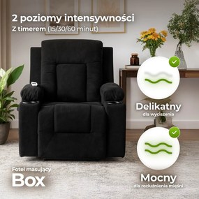 Fotel Masujący BOX 2 Rozkładany z Podnóżkiem Czarny Nowoczesny