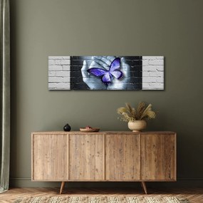 Obraz - Fioletowy motyl na ścianie (170x50 cm)