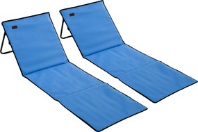 Outsunny Leżak plażowy, składany, z regulowanym oparciem, boczną kieszenią, miękką wyściółką, stalową ramą, Niebieski, 142x51x40 cm | Aosom PL