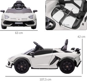 HOMCOM Elektryczny samochód dla dzieci, licencyjny Lamborghini Aventador, drzwi skrzydłowe, muzyka, klakson, dla 3-5 lat, Biały